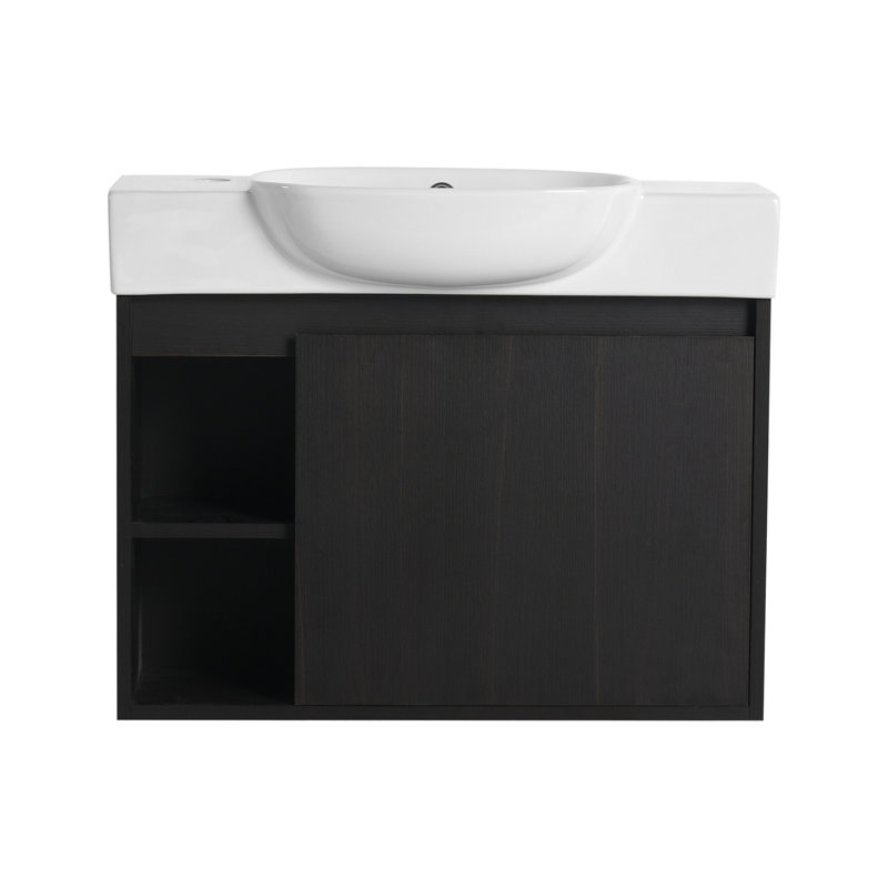 Meuble-lavabo mural 26 po avec lavabo en céramique blanche et porte à fermeture en douceur