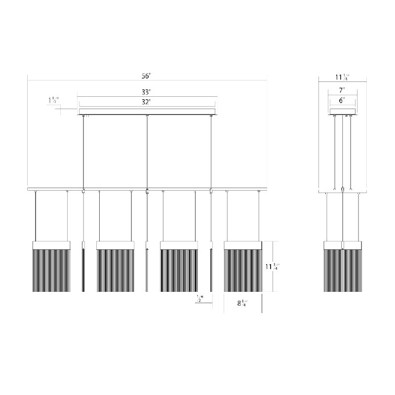V Panels 7 - Light LED Pendant, Brass