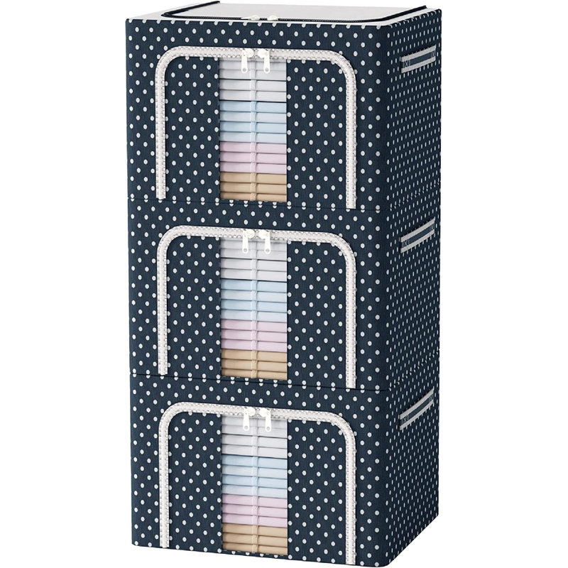 Ensemble de boîtes de rangement en tissu, Pois bleu marine, H 13 po x l 19,7 po x P 15,8 po