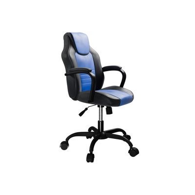 Fauteuil de bureau confortable et contemporain avec similicuir noir et bleu, siège en plastique rembourré et hauteur réglable pour les joueurs