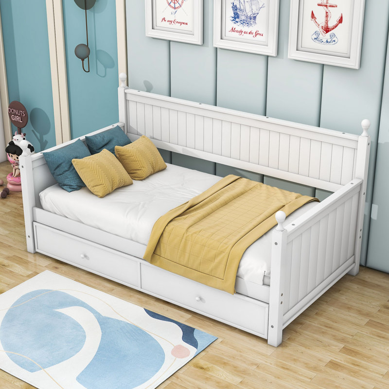 Twin Size Wood Daybed with Trundle, White