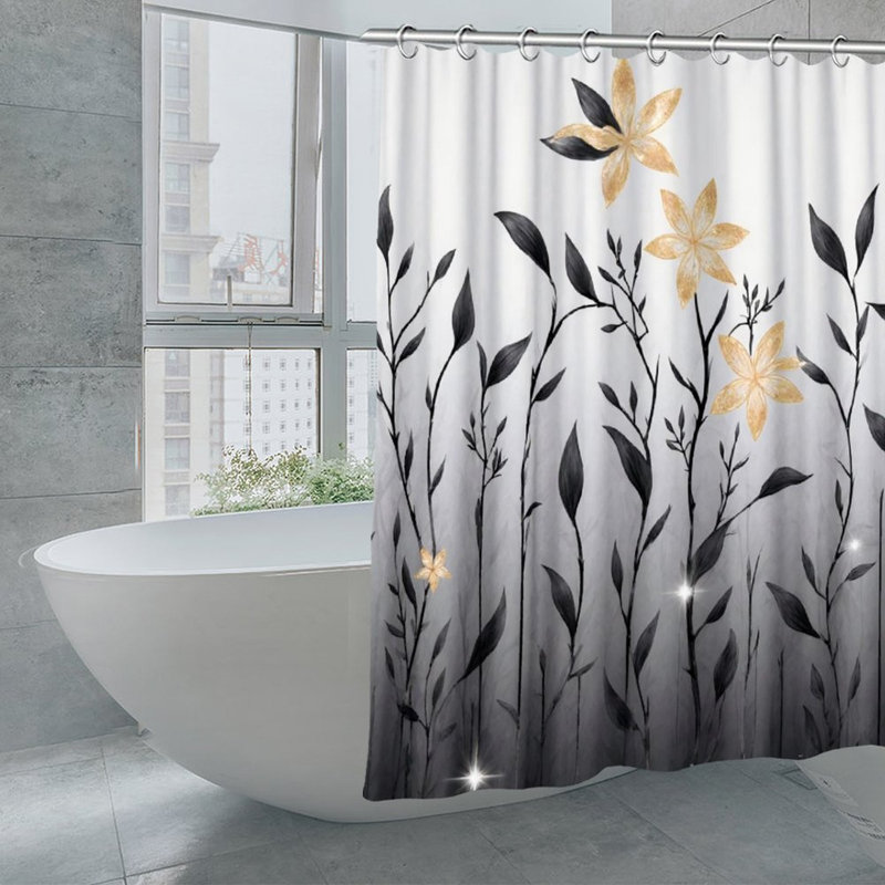 Élégants rideaux de douche floraux dorés, 71 x 71, Floral doré