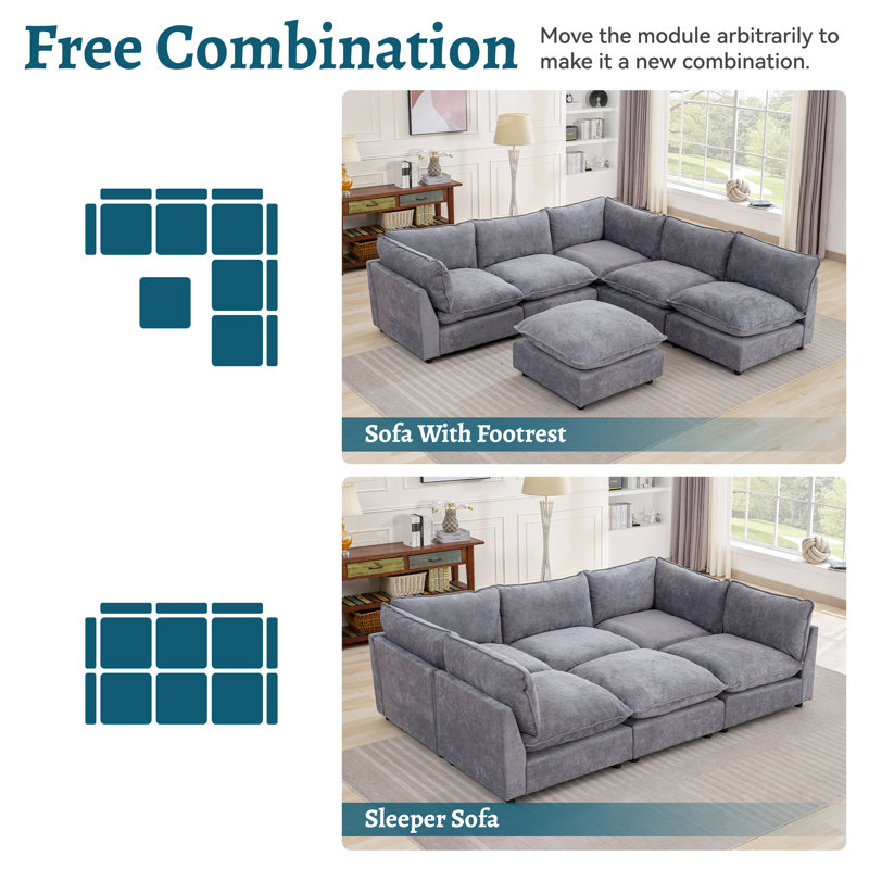 106.77” W Oversized 6-Seater Modular Sofa | Comfort & Style