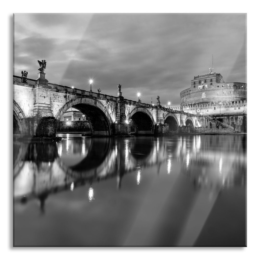 Ungerahmtes Foto auf Glas "Night View of St. Angelo Bridge"