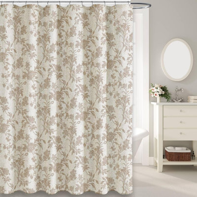 72" W x 84" L Cute Beige Floral Linen  Shower Curtain for Bathroom