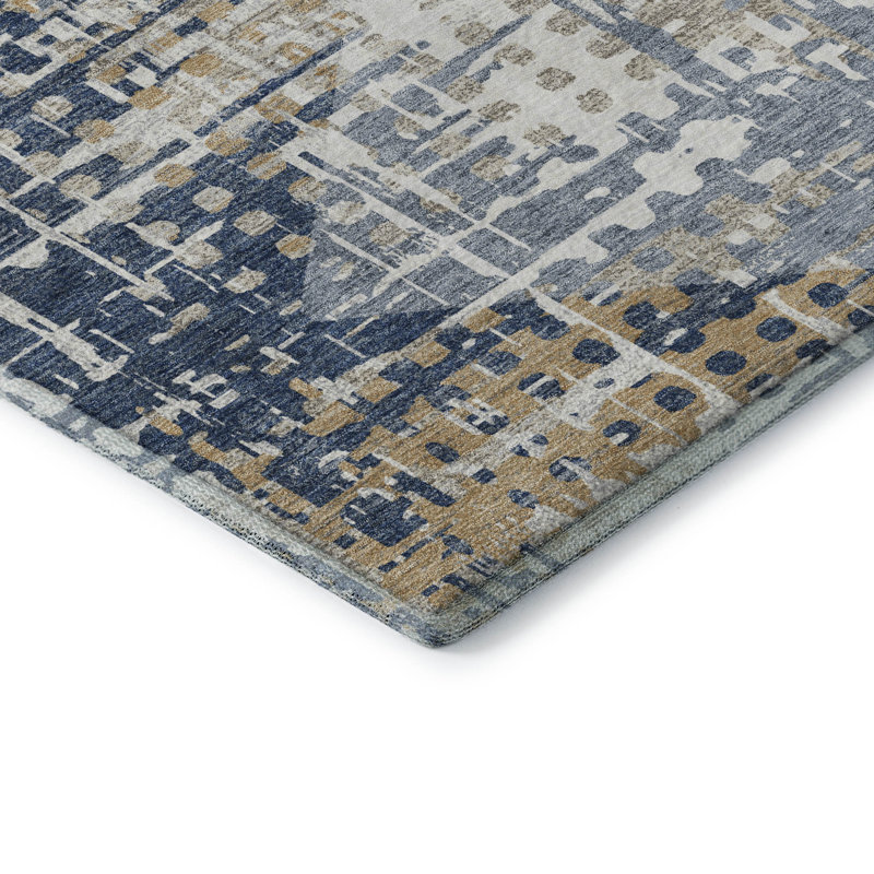 Premium Machine Washable Mayfield AMF2116 Geometric Rug, Navy, 10' x 14'