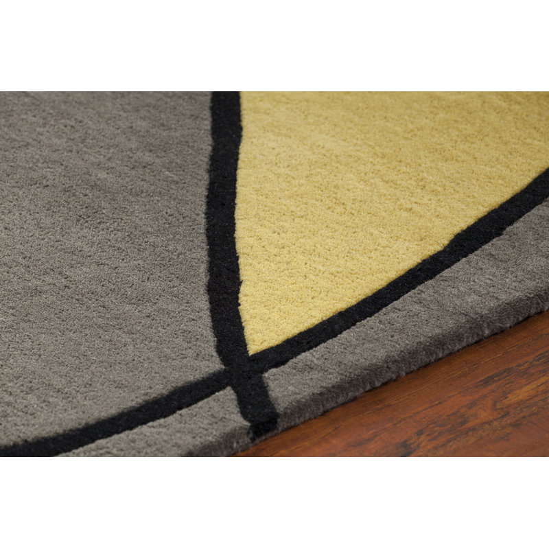 Bense Garza Hand Tufted Wool Modern Area Rug in Gray/Cream/Black, Rectangle 5' x 7'6"