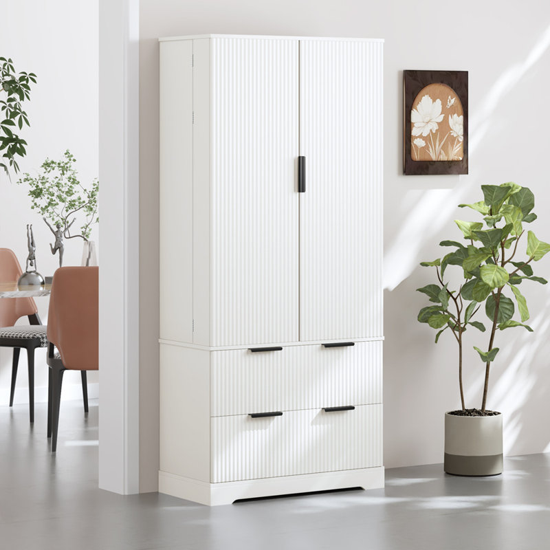 72" Modern Fluted Kitchen Pantry Cabinet with 2 Large Drawers & 8-Door Spice Rack, Freestanding Storage Organizer for Bathroom, Dining Room, Office, Entryway