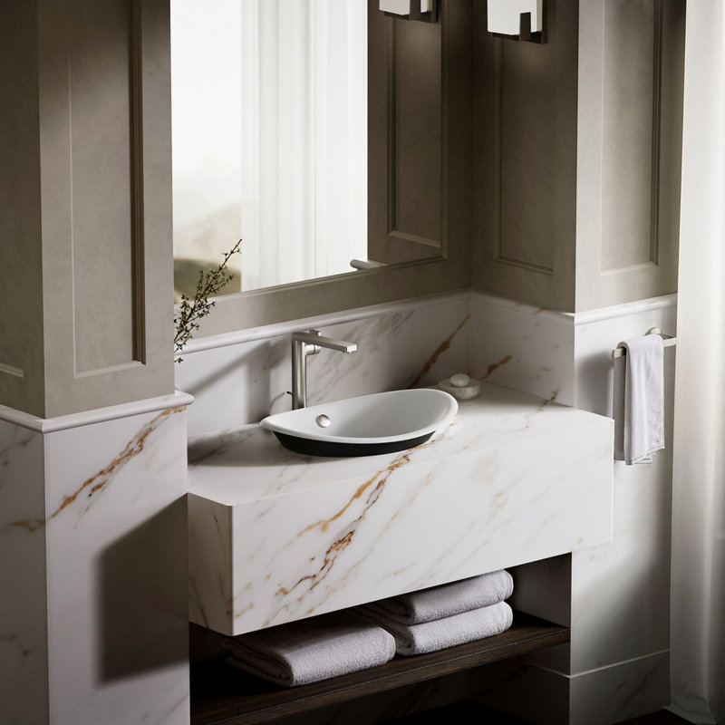 Iron Plains Metal Oval Vessel Bathroom Sink with Overflow, White