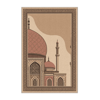 Tapis moelleux moelleux d'inspiration mondiale en brun et beige Mosquée moelleuse douce Queanbeyan Shiraz Nasir