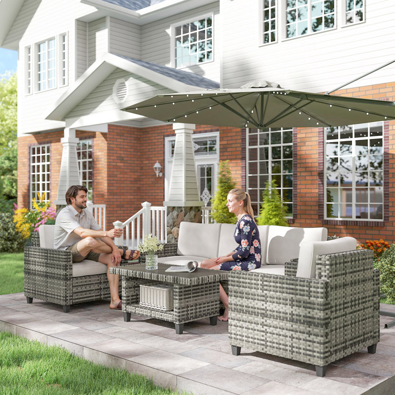 Wicker 5 - Person Garden Lounge Set with Cushions