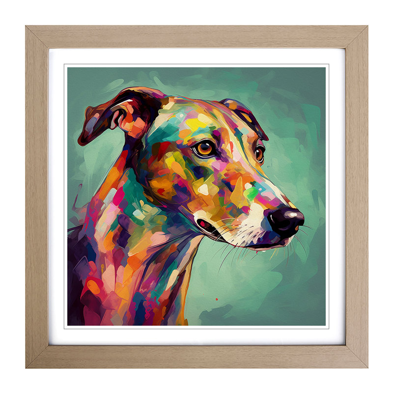 Greyhound Dog Abstract - Framed Print, Oak