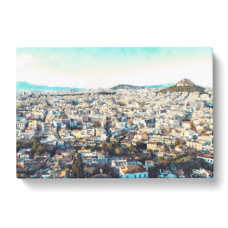 Athens Skyline In Greece Painting - Wrapped Canvas, 50cm H x 76cm W x 3cm D