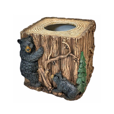 Resin Rustic Woodland Bears Around the Tree Square Tissue Box Cover Bear-Themed Holder for Cabin or Lodge
