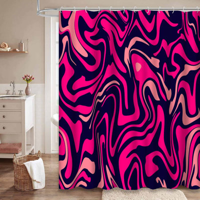 Rideau de douche sans soudure à motif abstrait en marbre avec 12 crochets