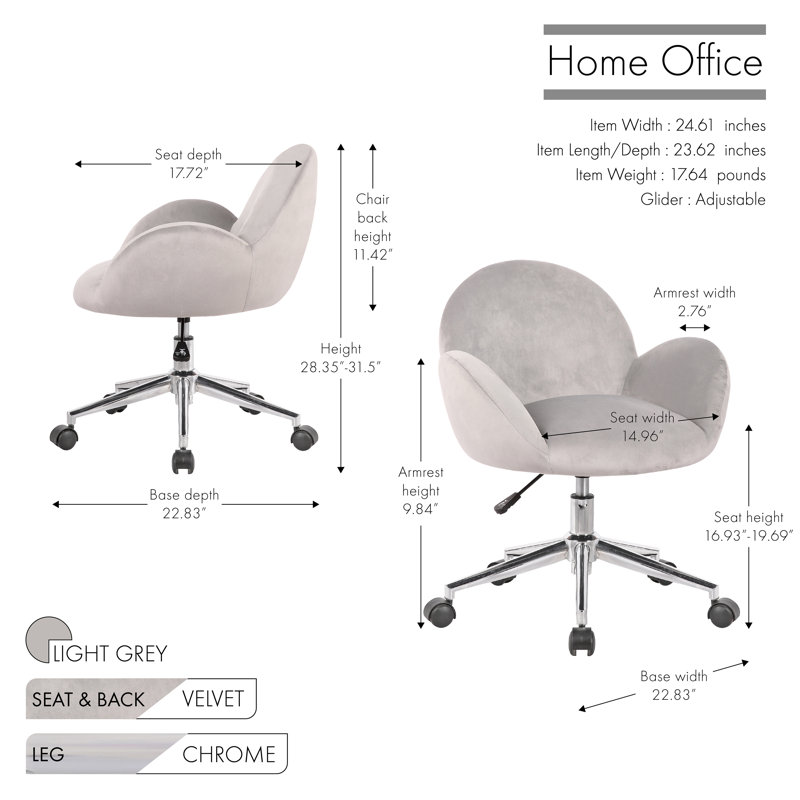 Velvet Office Chair, Grey