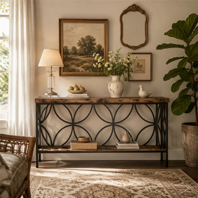 Console à deux niveaux, table basse industrielle de 180 cm (70,9 po) à placer derrière le canapé