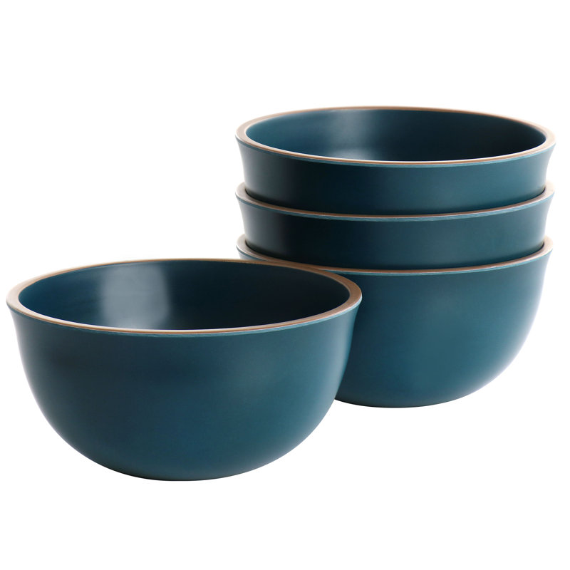 4 Piece 6.1 Inch Melamine Cereal Bowl Set in Blue, Teal