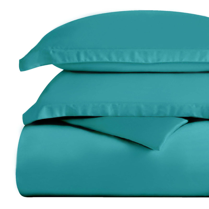 Ensemble de housse de couette unie en mélange de coton égyptien 300 fils avec taies décoratives, Sarcelle