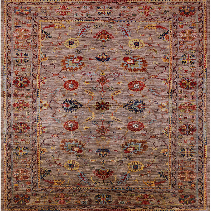 Tapis brun à motif oriental, Carré 6 pi