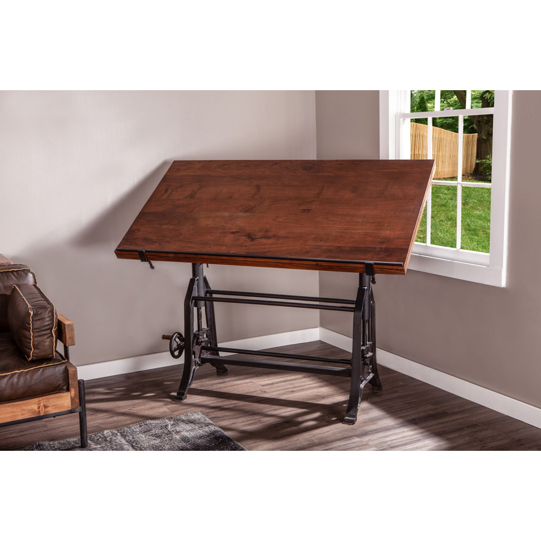 Hackett Adjustable Solid Wood Top Metal Base Drafting Table Williston Forge