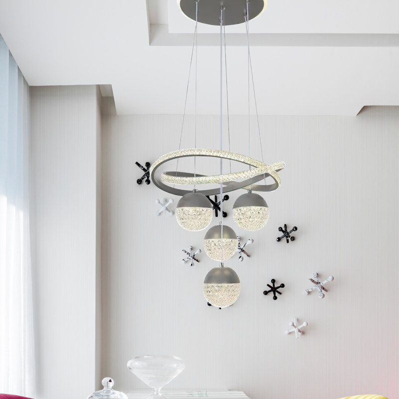 Luminaire suspendu grappe 4 lumières DEL, Chrome chrome