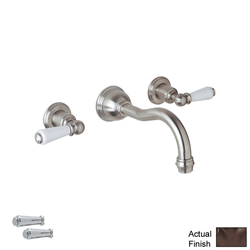Edwardian Wall Mount Lavatory Faucet Trim With Column Spout, Polished Nickel, Lever