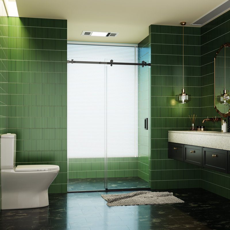 46-48" W * 76" H Frameless Single Sliding Shower Doors, Bathroom Sliding Shower Door, 5/16" (8mm) Thick Sgcc Tempered Glass Door, Reversible Installation, Matte Black