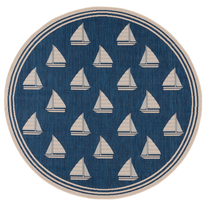 Tapis d'intérieur / extérieur à motif géométrique Sezis Performance, Rond 6 pi 7 po