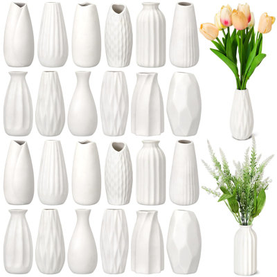 Ensemble de 24 vases à bourgeons en céramique blancs en vrac Boho