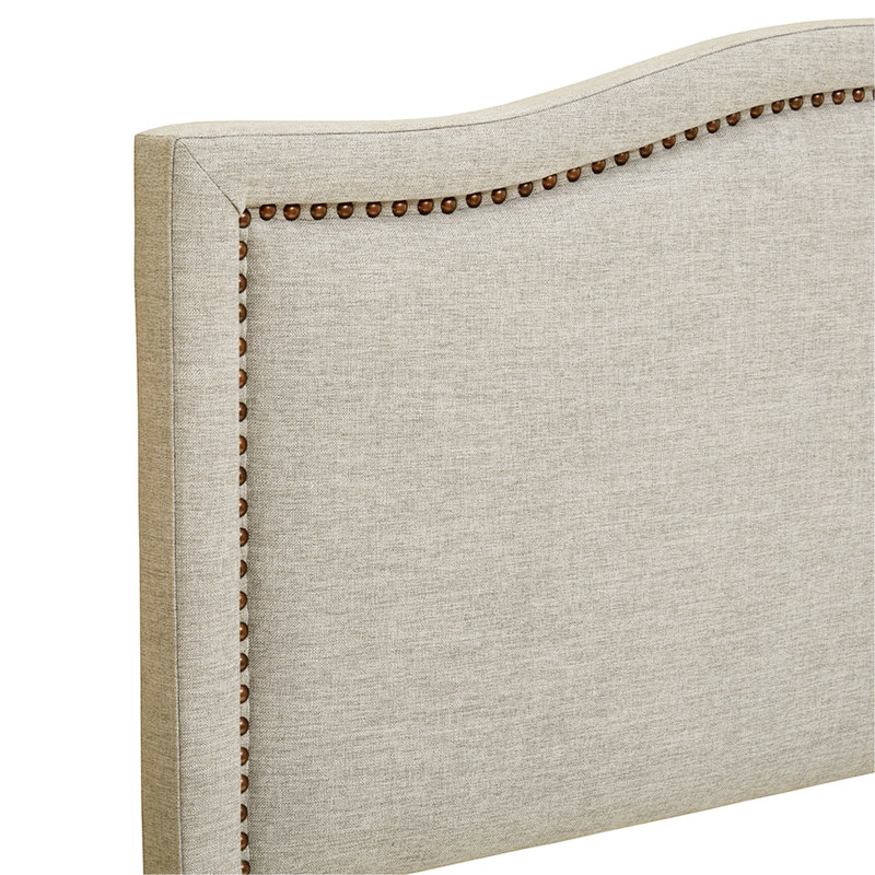 Queen Upholstered Headboard - Plywood Construction, Copper Nailhead Detail, Stable Metal Legs Queen, 100% , Edge, Adjustable