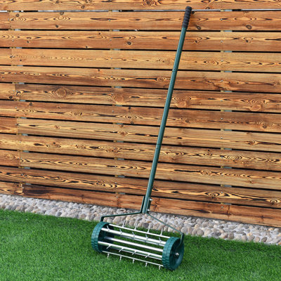 Heavy Duty Rolling Grass Aluminium Handle Lawn Garden Aerator Steel Spike Roller