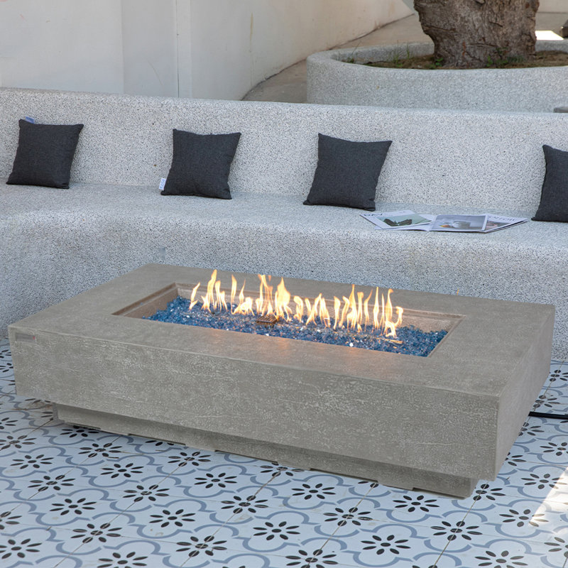 Rectangle Concrete Smokeless Fire Pit Table, Propane