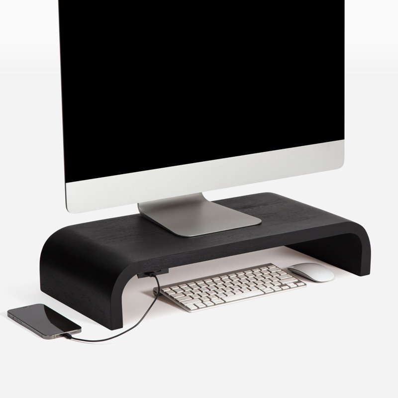Basnett Wood Monitor Stand With USB Port, Black