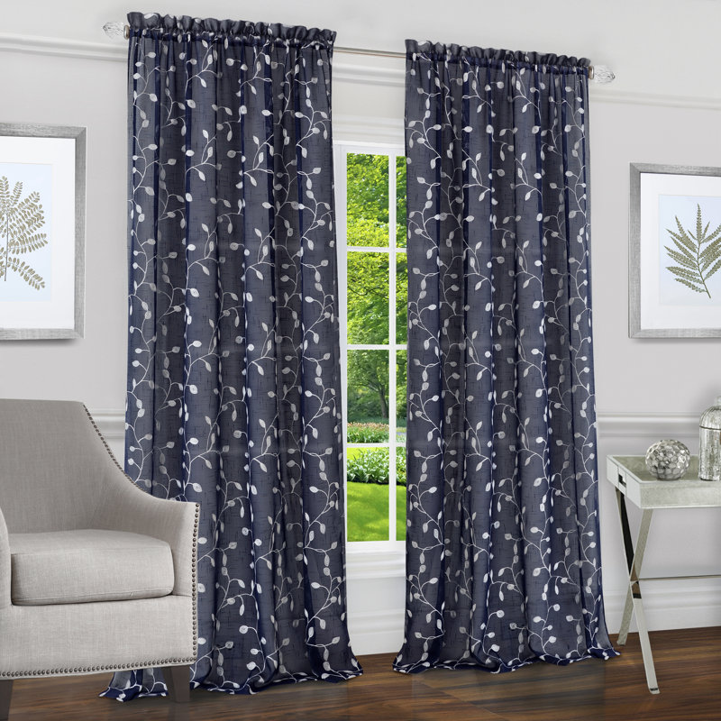 Clancy Semi Sheer Curtain Single Panel, 50" W x 63" L, Navy