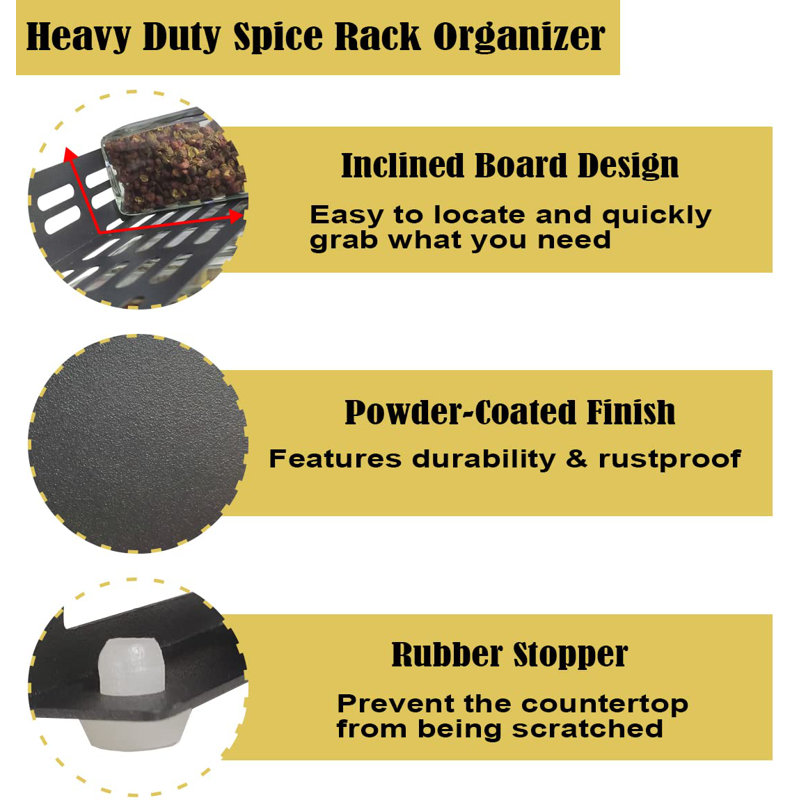 Matte Black 4-Tier Metal Spice Rack Organizer