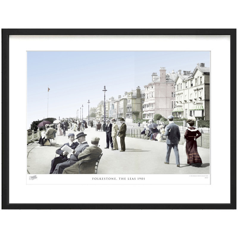 Folkestone, The Leas 1901 - Single Picture Frame Print, 45cm H x 60cm W x 2.3cm D, Beige/Light Blue