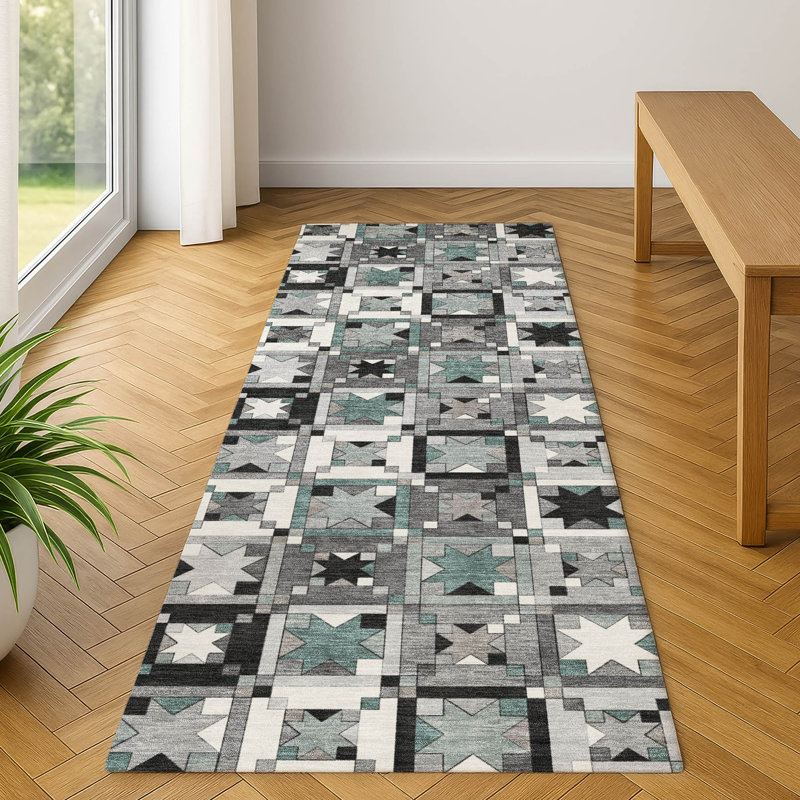 Tapis de qualité supérieure lavable à la machine Villers, Gris, 2'3" x 7'6" Runner