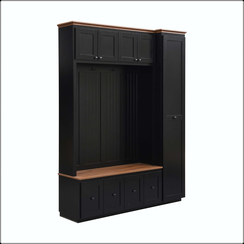 78.7" Entryway Hall Tree with Storage Bench, 5-in-1 Design, Black