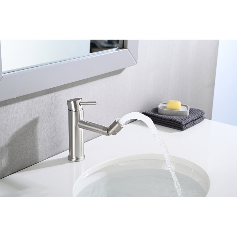 2 Mode Bathroom Sink Faucet In Brushed Nickel, 360 Rotating Aerator, Made Of Stainless Steel Nickel Faucet, Feature ,