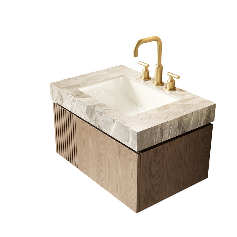 Comptoir en pierre frittée de 30 po avec lavabo en céramique, trois trous de robinet, feu, eau 18,44 po de largeur, 34,65 po de profondeur sous comptoir standard