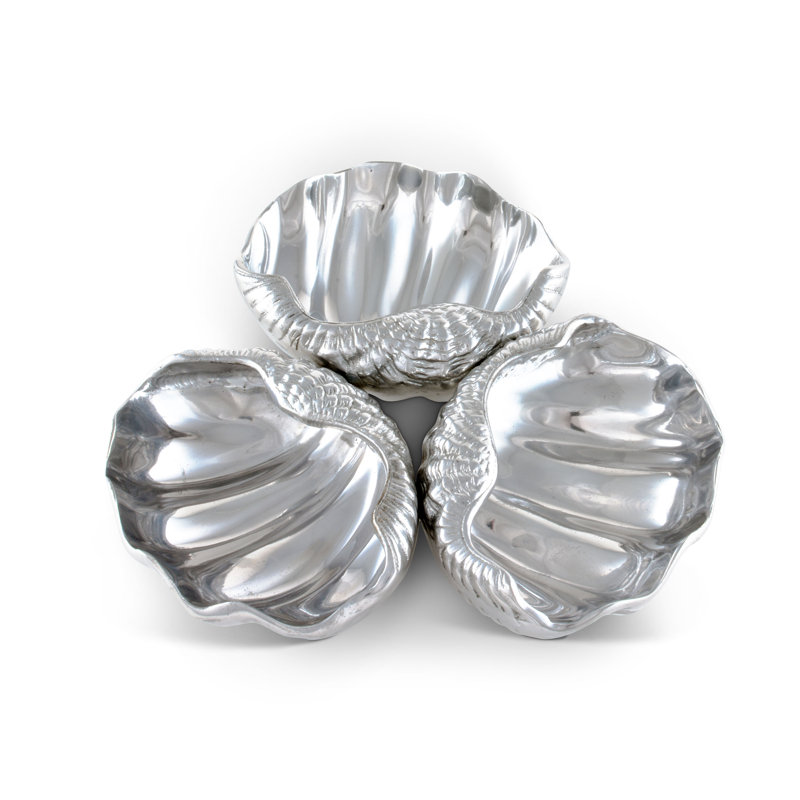 Polished Aluminum Coastal Clam Shell 3-Bowl Server
