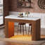 Table de bar longue de 55,1 po avec lumières à DEL RVB et plateau en faux marbre, table de pub à hauteur de comptoir avec sièges pour 4 personnes, îlot de cuisine moderne pour la salle à manger ou le bar à la maison
