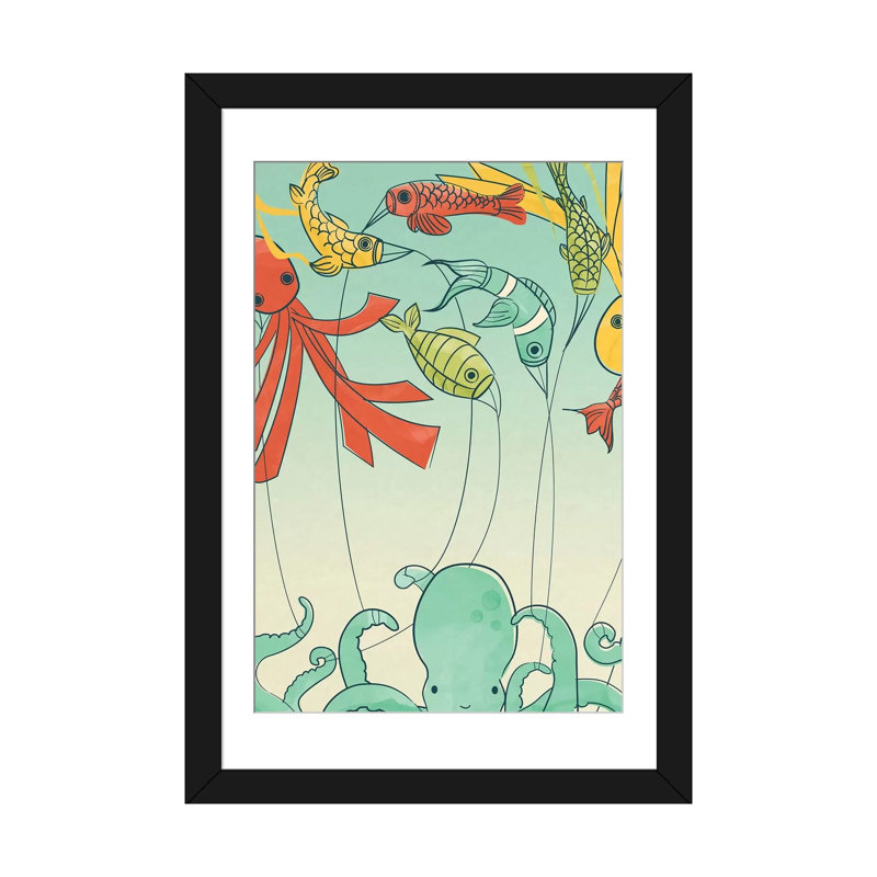 Cerfs-volants - Impression sur toile tendue, H 24 po x l 16 po x P 1 po, Papier beaux-arts encadré noir, Blanc