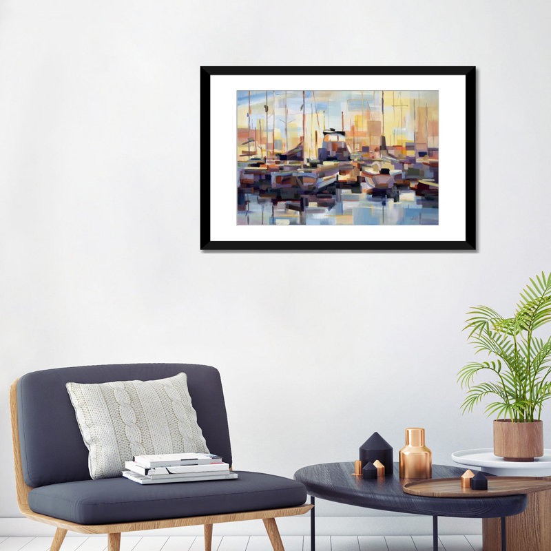 «Bateaux», reproduction sur toile, Papier d'art encadré noir, Blanc, H 24 po x l 32 po x P 1 po