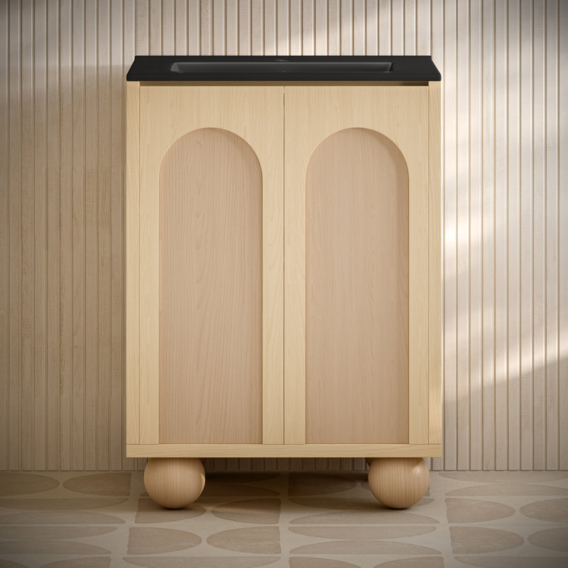 Plaisir II 24" Freestanding Bathroom Vanity In Oak Sink Top, Black, Natural Oak