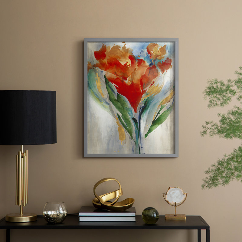 Reproduction encadrée de bouquet de fleurs sauvages - bois massif, H 15 po x l 12 po, Gris