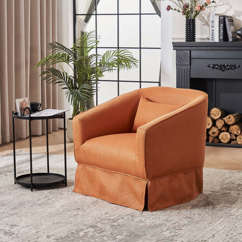 Fauteuil demi-tonneau pivotant en lin avec repose-pieds, Lin orange