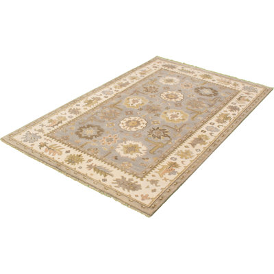 Tapis zone en laine crème/brune 5 pi 9 po x 9 pi 3 po one-of-kind-noué la main new age ushak