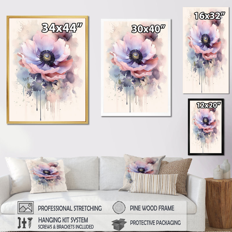 Minimalisme, coquelicots mauves, beauté sur toile, Cadre flottant noir, 20" H x 12" W